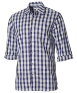 Paniolo Men's 3/4 Sleeves Navy Palaka Aloha Shirt