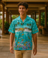 Border Chest Turtles Hawaiian Shirt Aqua