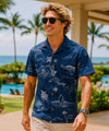 Hawaiian Islands Map Poly Cotton Hawaiian Shirt Navy