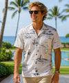 Hawaiian Islands Map Poly Cotton Hawaiian Shirt White