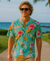Hauoloa Short Sleeves Resort Men's Aloha Shirt Aqua