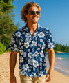 Lahaina Hibiscus Cotton Shirt Navy
