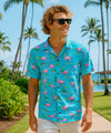 Flamingos Paradise Cotton Men's Shirt Sky Blue