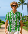 Plumeria Panel Short Sleeves Cotton Hula Shirt Green