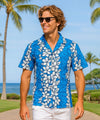 Plumeria Panel Short Sleeves Cotton Hula Shirt Light Blue