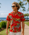 Orchids Cotton Men's Aloha Shirt Red