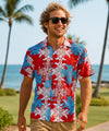 Short Sleeves Aloha Panel Men Shirt Burgundy