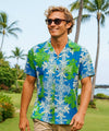 Short Sleeves Aloha Panel Men Shirt Turquoise