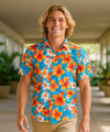 Tropical Men's Wrinkle Free Aloha Shirt Aqua