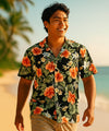 Men Hawaiian Cotton Hibiscus Shirt Black