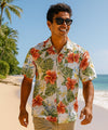 Men Hawaiian Cotton Hibiscus Shirt White