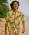 Men Hawaiian Cotton Hibiscus Shirt Yellow