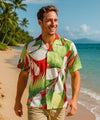 Island Day Folded Collar Hawaiian Rayon Shirt Red