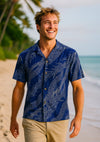 Signature Aloha Lei Men's Rayon Shirt Navy Blue