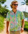 Short Sleeves Royal Palms Aloha Shirt Aqua