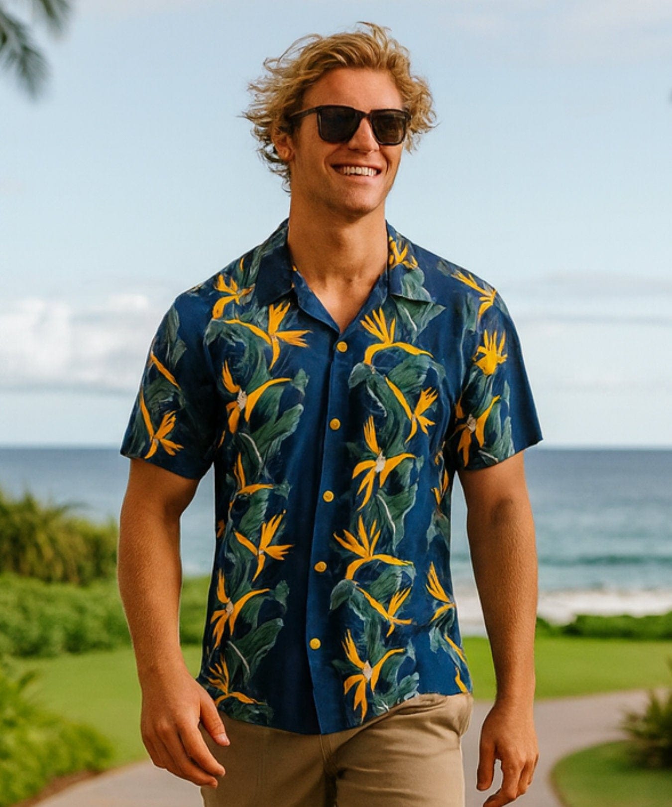 Birds of Paradise Panel Aloha Shirt Navy