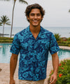 Poly Cotton Tropical Bloom Men's Shirt Blue