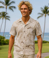 Relax Fit Polycotton Outrigger Hawaiian Shirt Beige