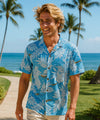 Relax Fit Polycotton Outrigger Hawaiian Shirt Sky Blue
