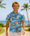 Short Sleeves Volcano Hawaiian Shirt Light Blue