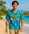 Short Sleeve Happy Aloha Men's Border Hawaiian Shirt Teal