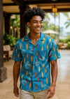 North Shore Cotton Surfer Aloha Shirt Aqua