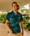 Tropical Whales Cotton Poplin Aloha Shirt Aqua