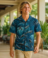 Tropical Whales Cotton Poplin Aloha Shirt Gray