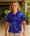 Tropical Whales Cotton Poplin Aloha Shirt Navy
