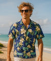 Wailuku Orchids Short Sleeves Aloha Shirt Navy