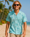Cotton Poplin Men's Tropical Aloha Shirt Aqua