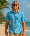 Cotton Poplin Men's Tropical Aloha Shirt Blue
