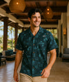 Tribal Tapa Open Collar Men's Aloha Shirt Slate
