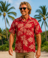 Short Sleeves Men's Cotton Palms Island Shirt Red