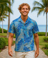 Monstera Leave Short Sleeves Aloha Shirt Blue