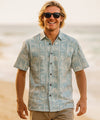 Hibiscus Panel Button Up Aloha Dress Shirt Teal