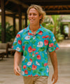 Short Sleeves Paradise Cotton Men's Hawaiian Shirt Turquoise