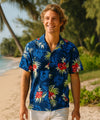 Birds of Paradise Black Rayon Aloha Shirt Navy