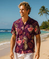Birds of Paradise Black Rayon Aloha Shirt Purple