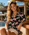 Anthurium Garden Hawaiian Camp Rayon Blouse Black