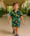 Parrots 2 Piece Cabana Set Shirt and Shorts Black