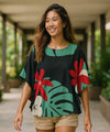 Caftan Poncho Tunic Top Cover up Blouse Black