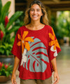 Caftan Poncho Tunic Top Cover up Blouse Red