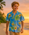 Short Sleeves Boys Rayon Aloha Shirt Ocean Blue