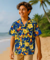 Boy's Cotton Roosters Hawaiian Shirts Navy