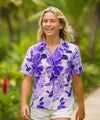 Short Sleeves Rayon Hibiscus Hawaiian Blouse Purple