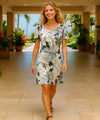 Hibiscus Watercolor Dress with Cap Sleeves Gray