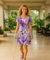 Hibiscus Watercolor Dress with Cap Sleeves Purple
