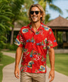 Santa Riding Woody Aloha Men's Shirt Red