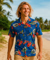 Santa Riding Woody Aloha Men's Shirt Royal Blue